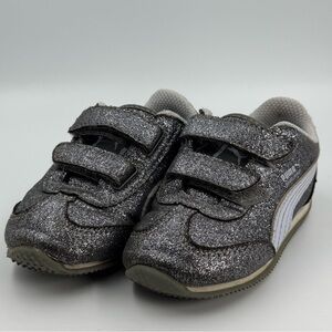 Puma Whirlwind Dark Gray Glitter & Light Purple Doible Hook & Loop Sneakers Sz 6